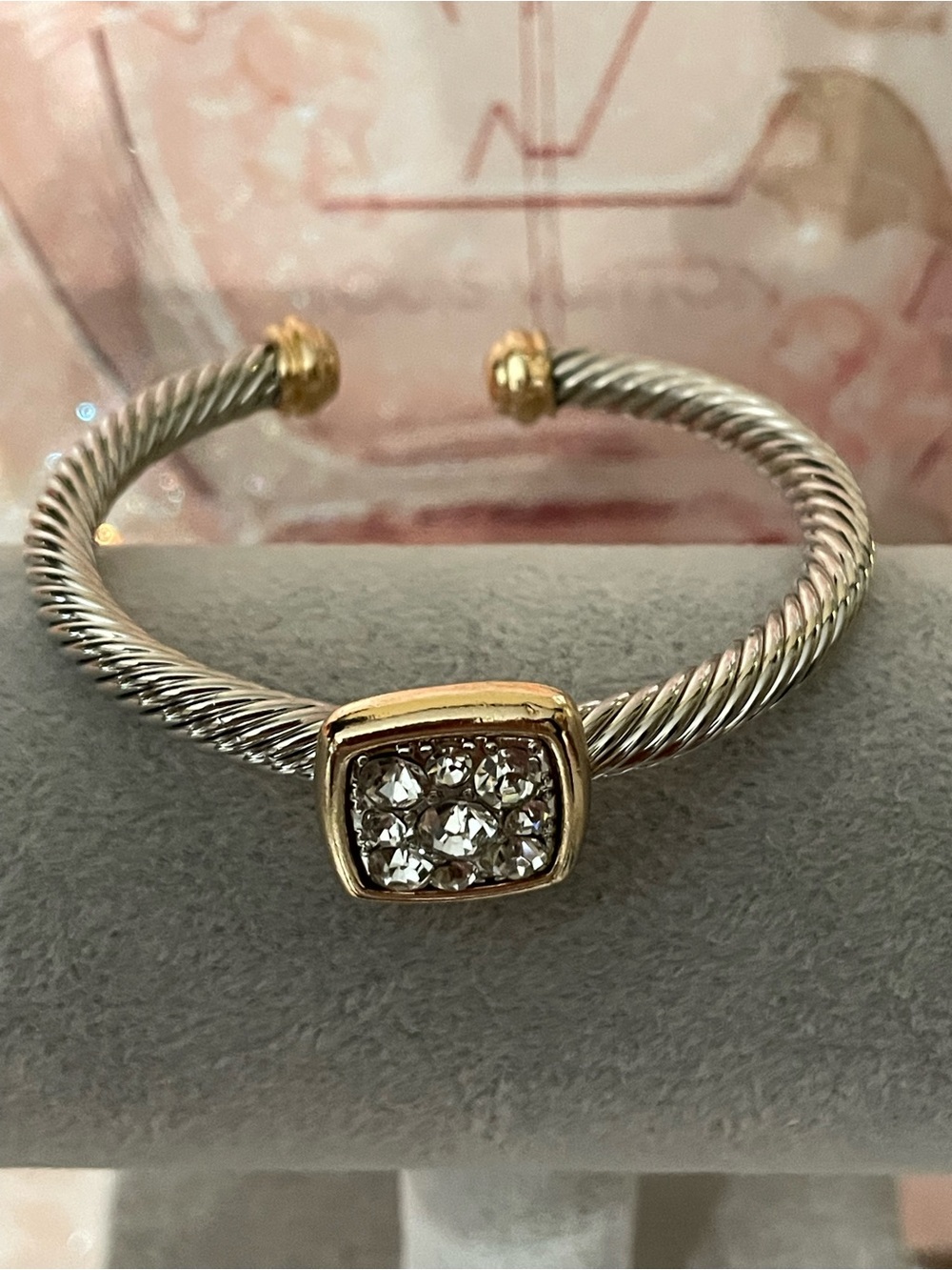 Two-Tone Silver and Gold Cable Cuff Bracelet with Crystal Accent nwt